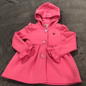 Girls pink hooded coat w/ flower designs/buttons
